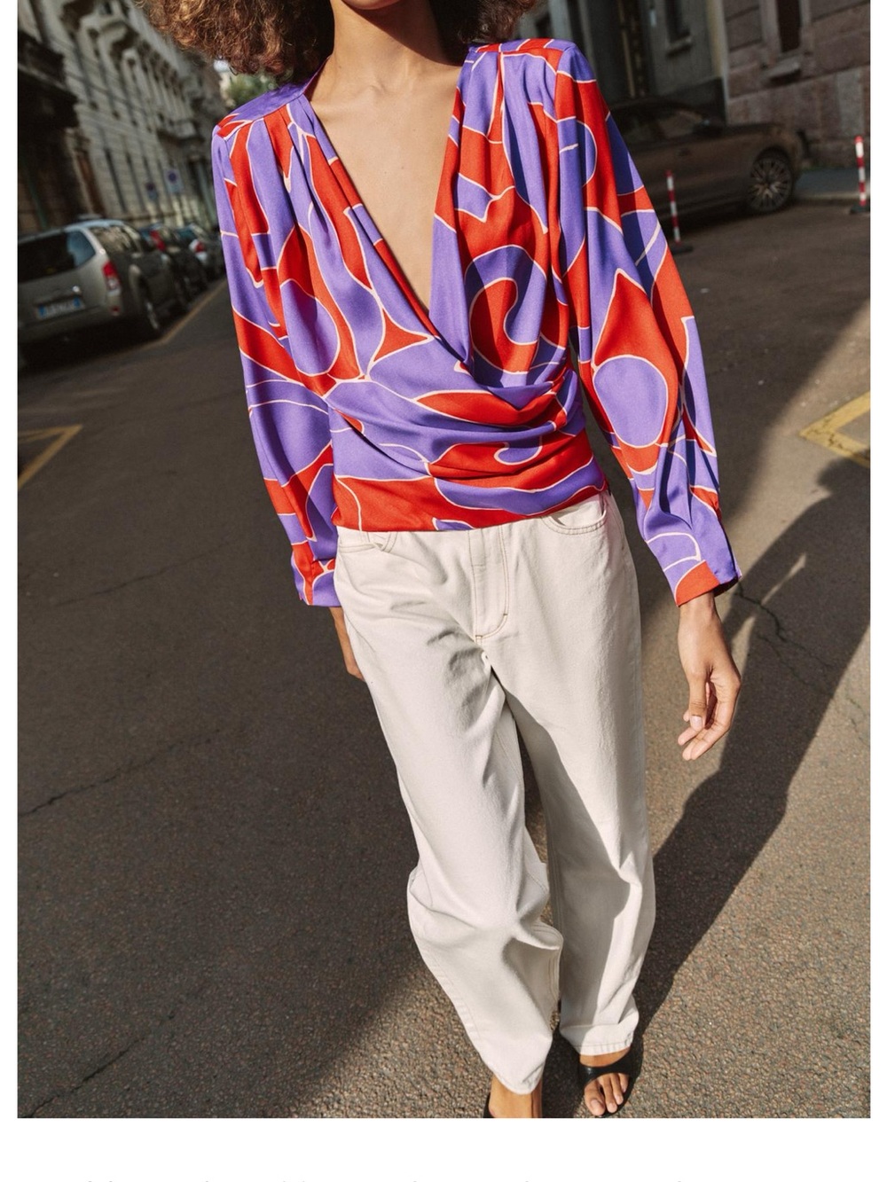 Zara Red & Purple Wrap-Style Blouse